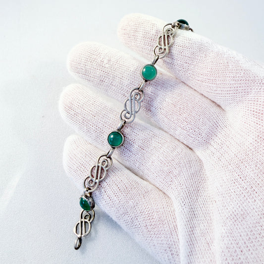 K&L-Kordes Lichtenfels, Germany c 1950s. Vintage Solid Silver Chrysoprase Bracelet.