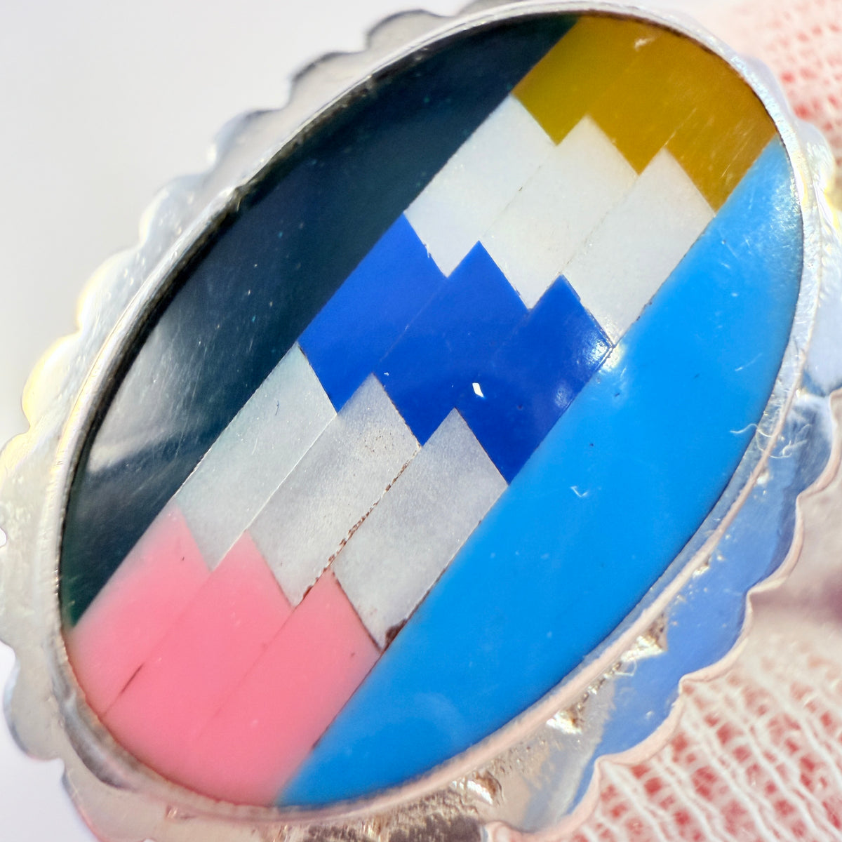 Sterling Silver Stone Inlay Ring. Possibly, Zuni, New Mexico