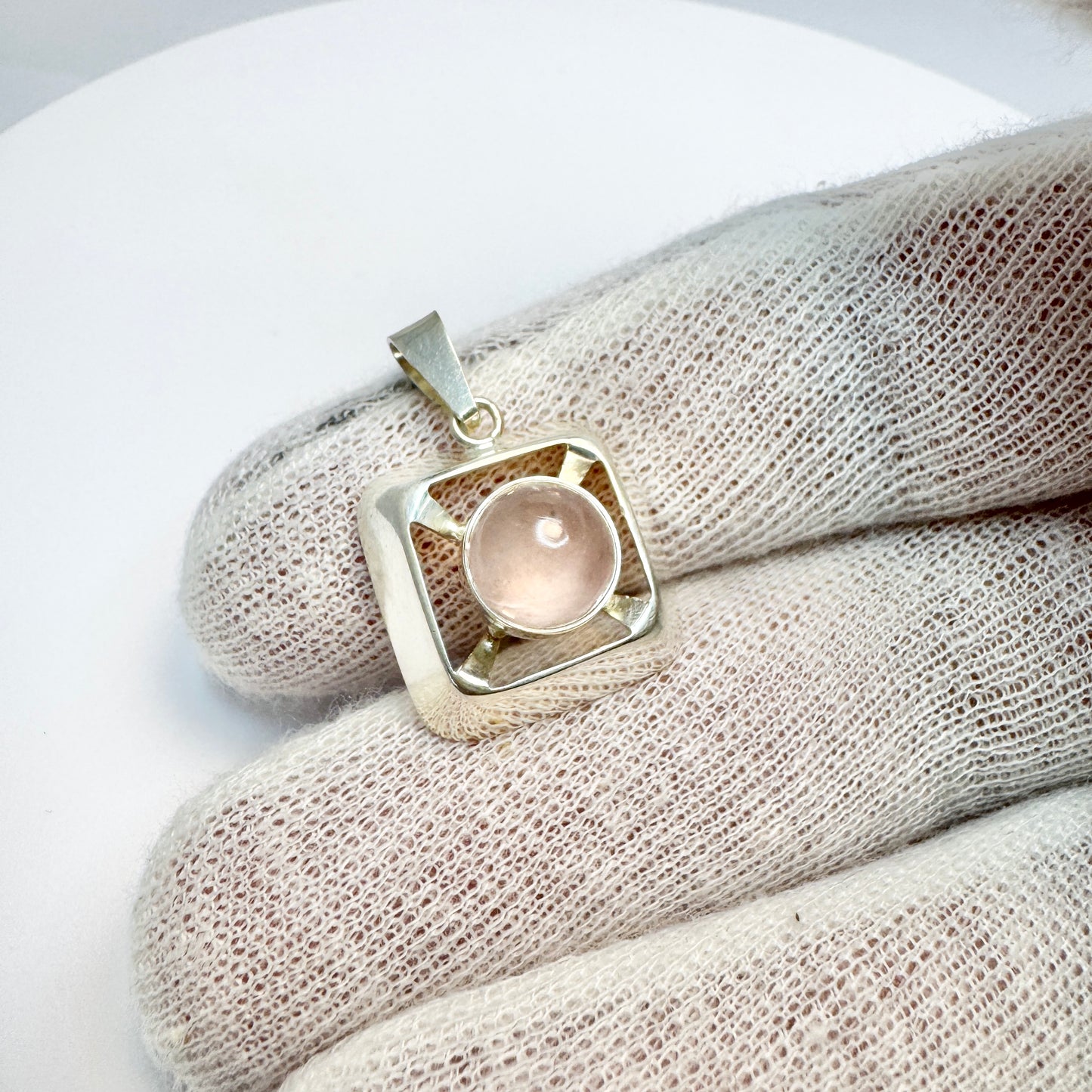 Finland 1960-70s. Vintage Solid Silver Rose Quartz Pendant.