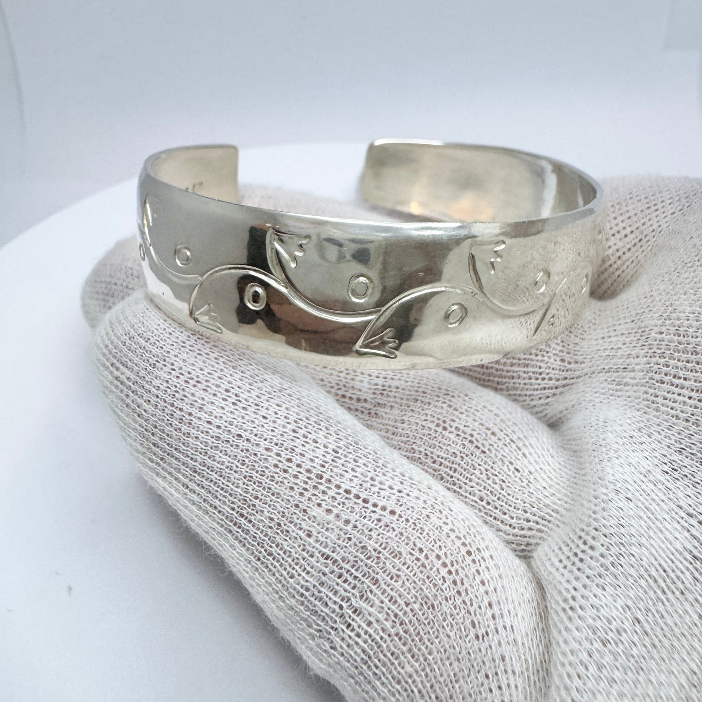 Holmström, Sweden 1983. Vintage Sterling Silver Flower Cuff Bracelet.
