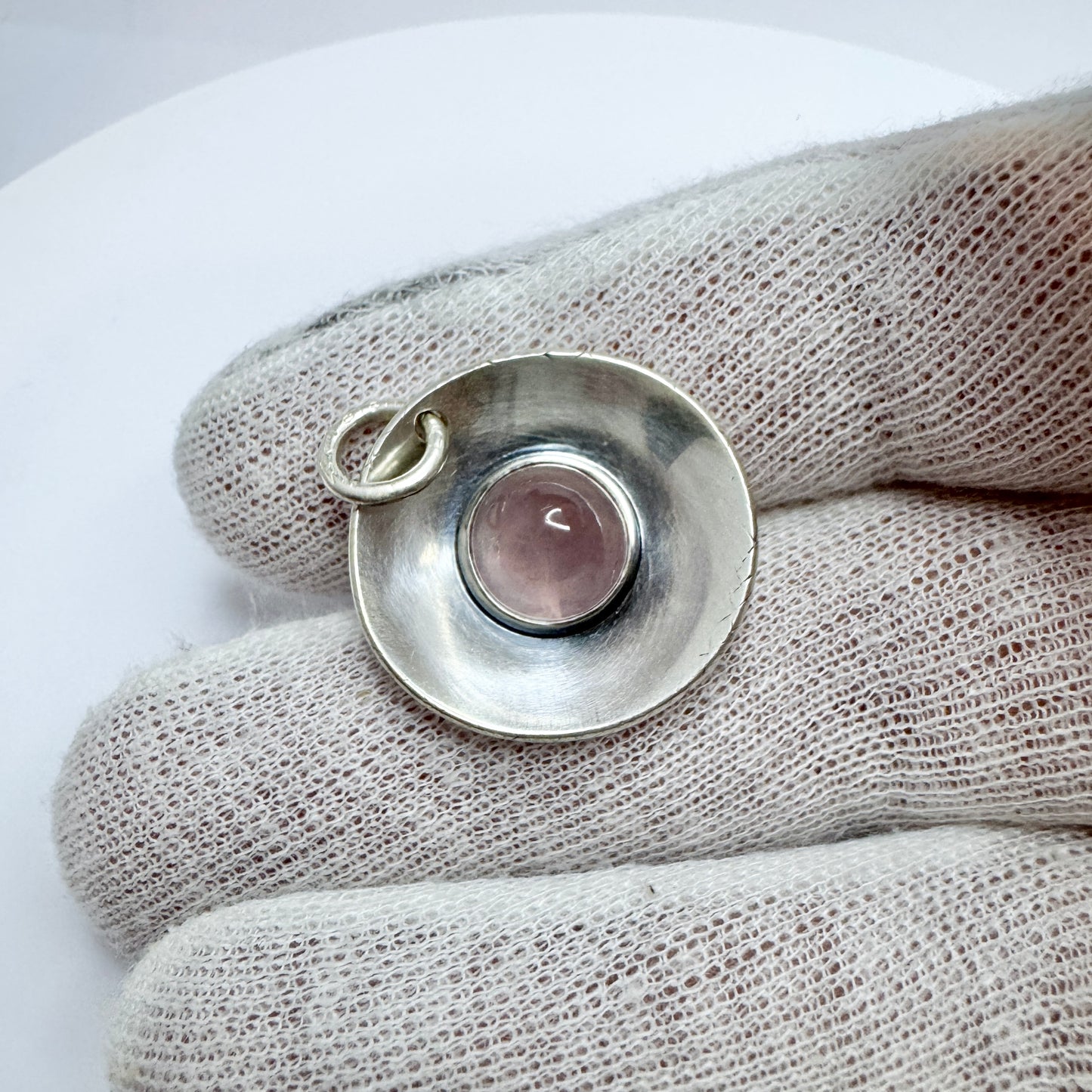 Elis Kauppi, Kupittaan Kulta. Finland 1963. Vintage Solid Silver Rose Quartz Pendant.