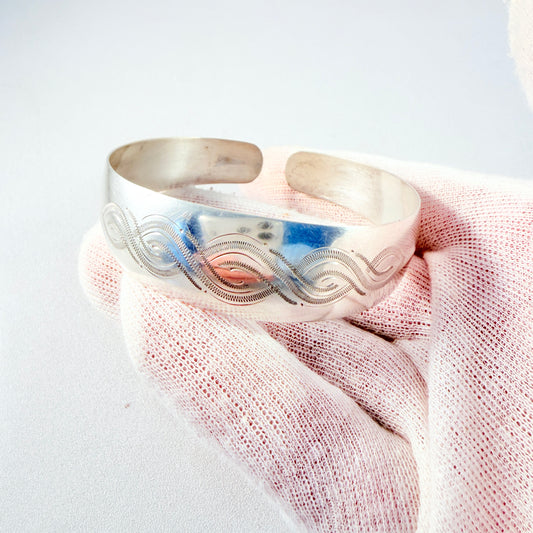Toivo Salmi, Finland year 1960. Vintage Solid Silver Cuff Bracelet.