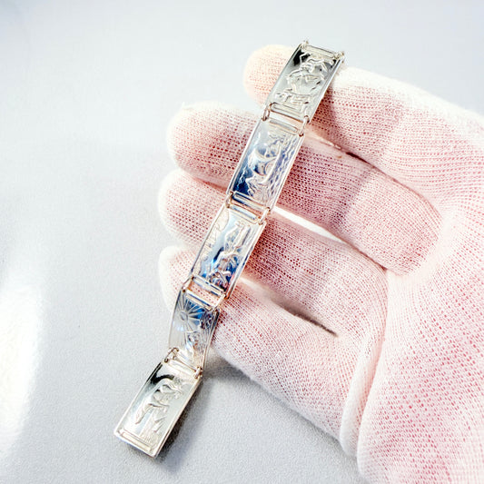 Norway ca 1950s. Vintage Solid Silver Panel Bracelet.