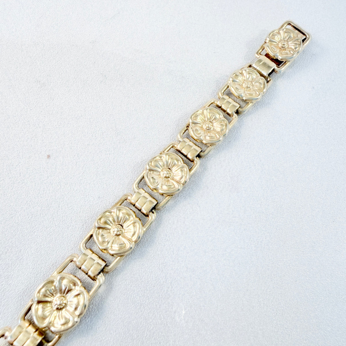 Ekström & Blohm, Sweden 1949. Vintage Gold Gilt Solid Silver Floral Bracelet.