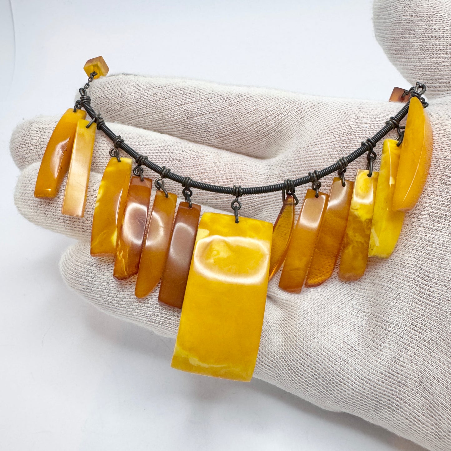 USSR. Vintage 875 Silver Baltic Amber Bib Necklace.
