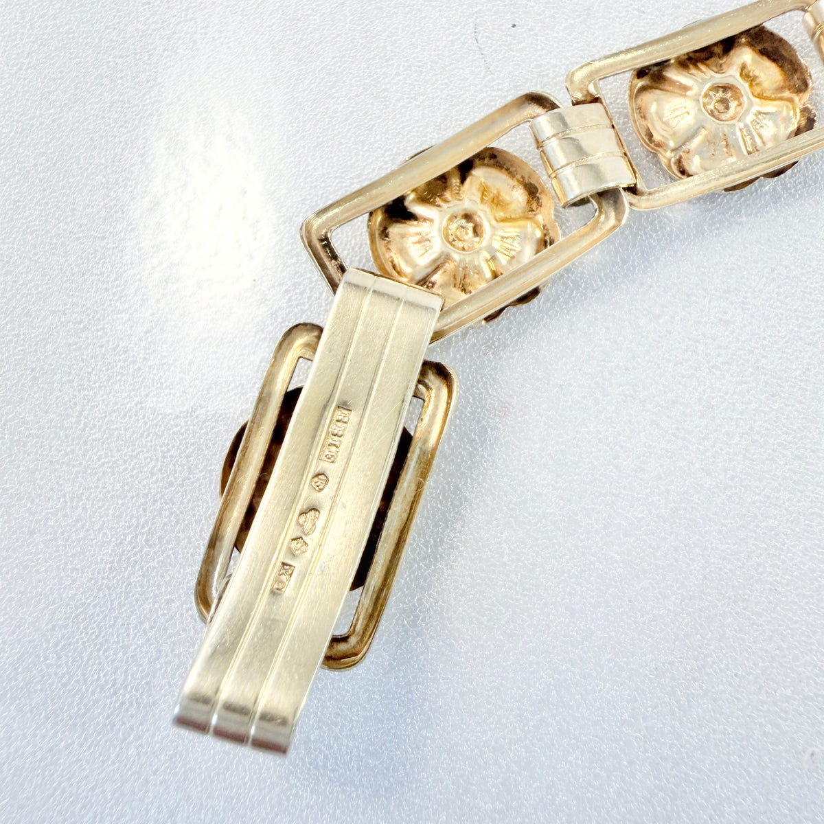 Ekström & Blohm, Sweden 1949. Vintage Gold Gilt Solid Silver Floral Bracelet.