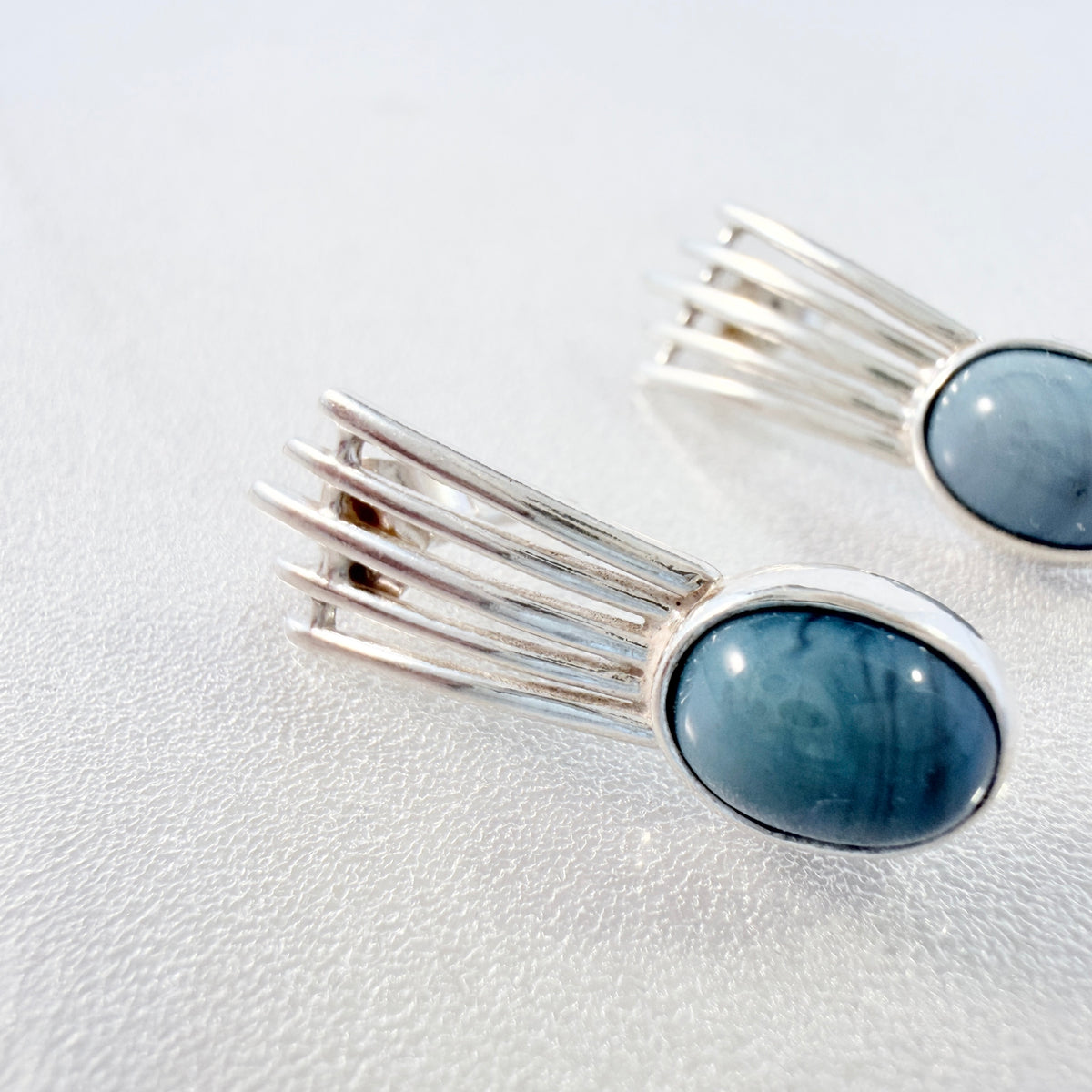 O Nordström, Sweden ca 1960s. Sterling Silver Bergslagen-stone Earrings.