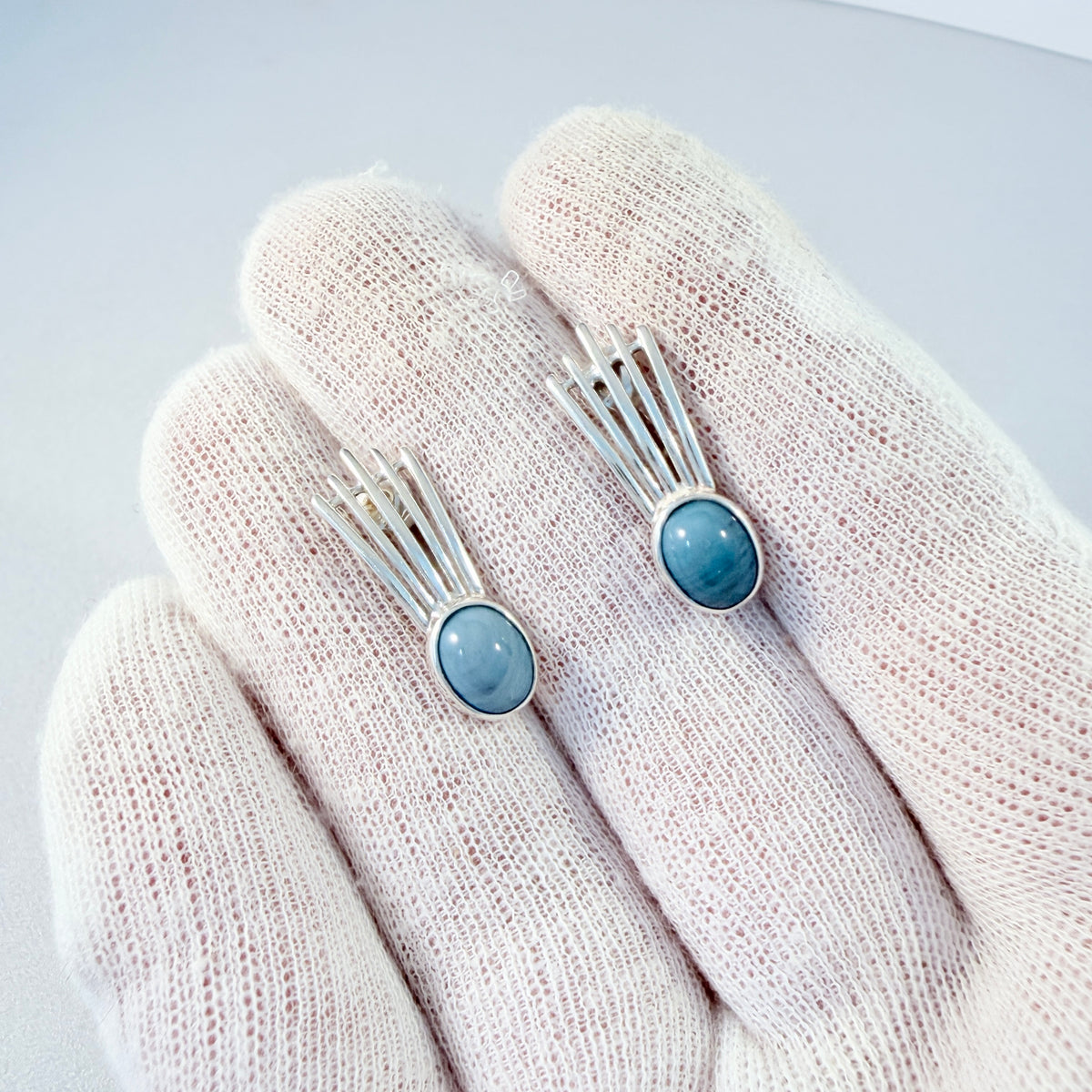 O Nordström, Sweden ca 1960s. Sterling Silver Bergslagen-stone Earrings.