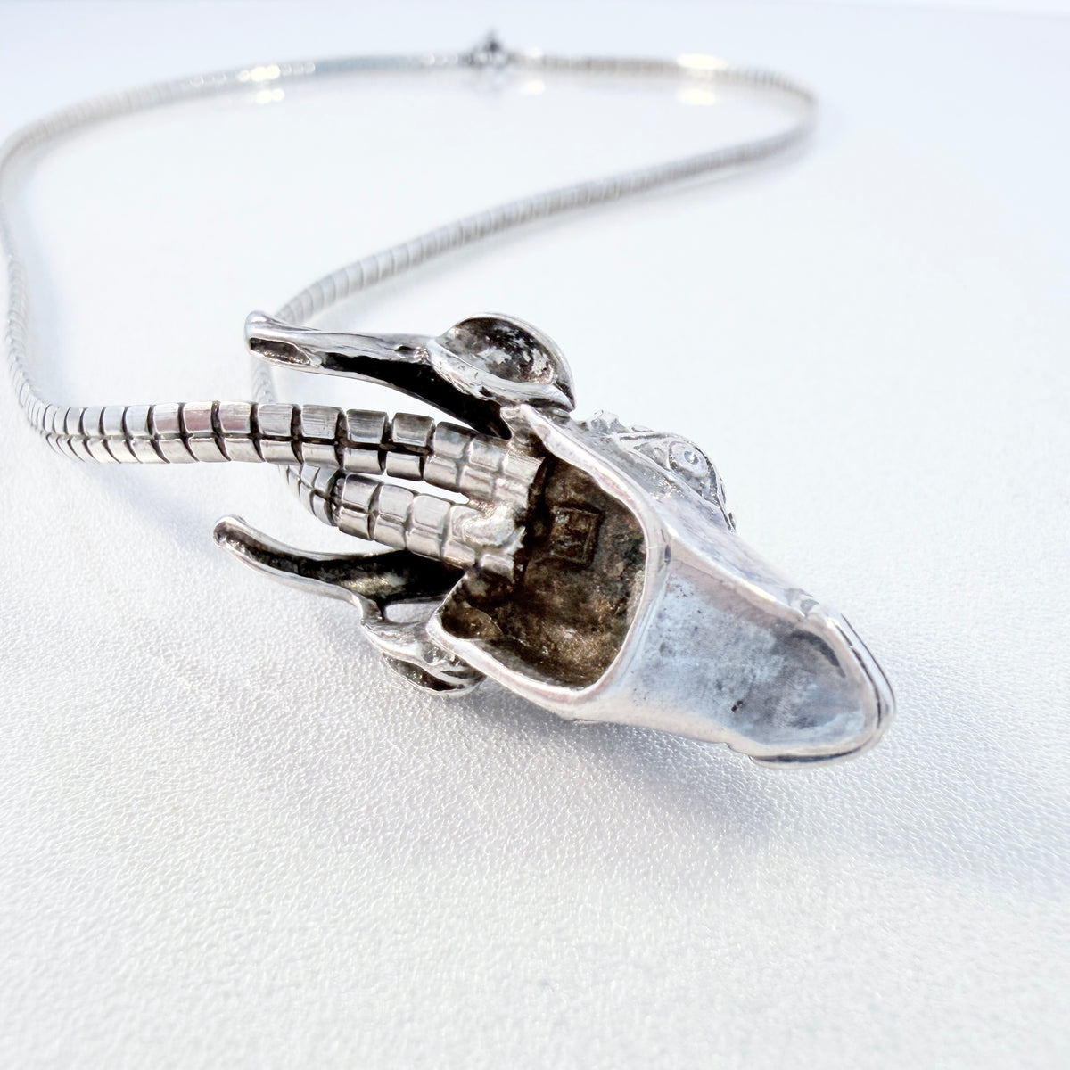 Vintage Sterling Silver Ram Head Pendant Necklace.