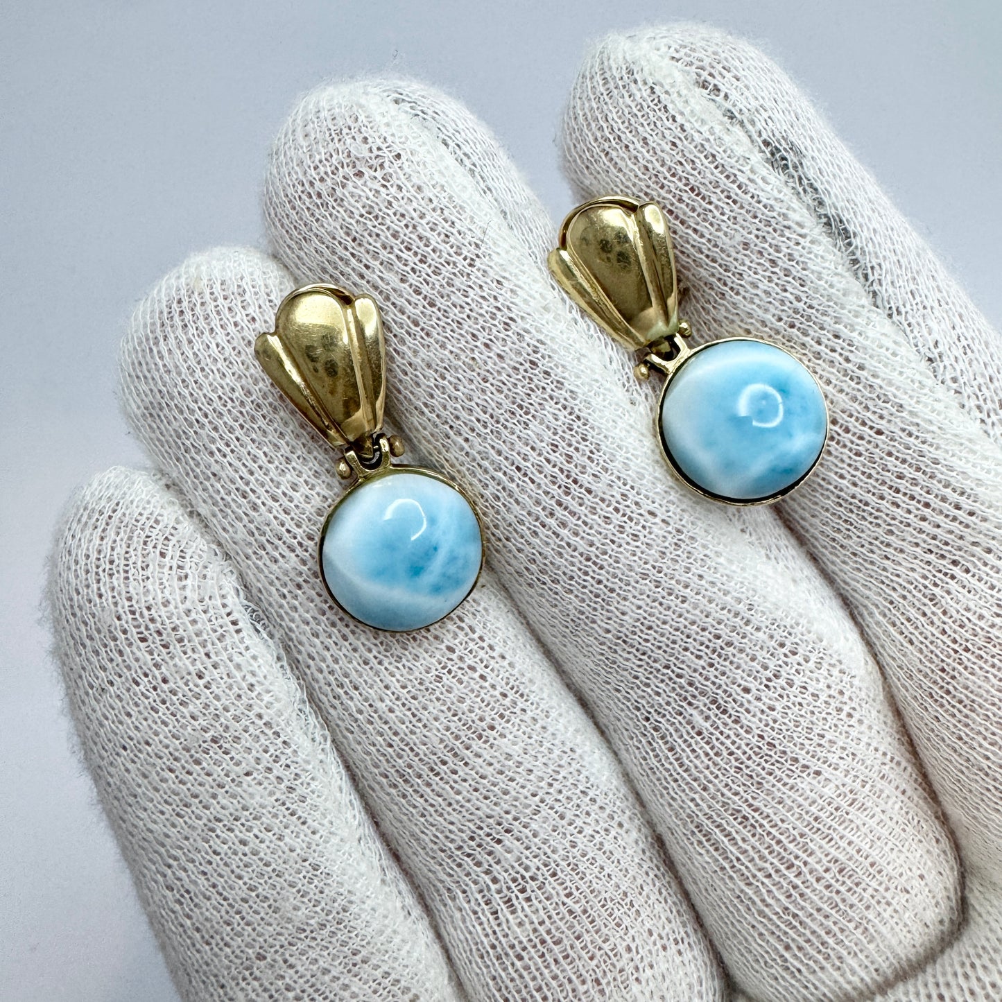 Vintage 14k Gold Larimar Earrings.