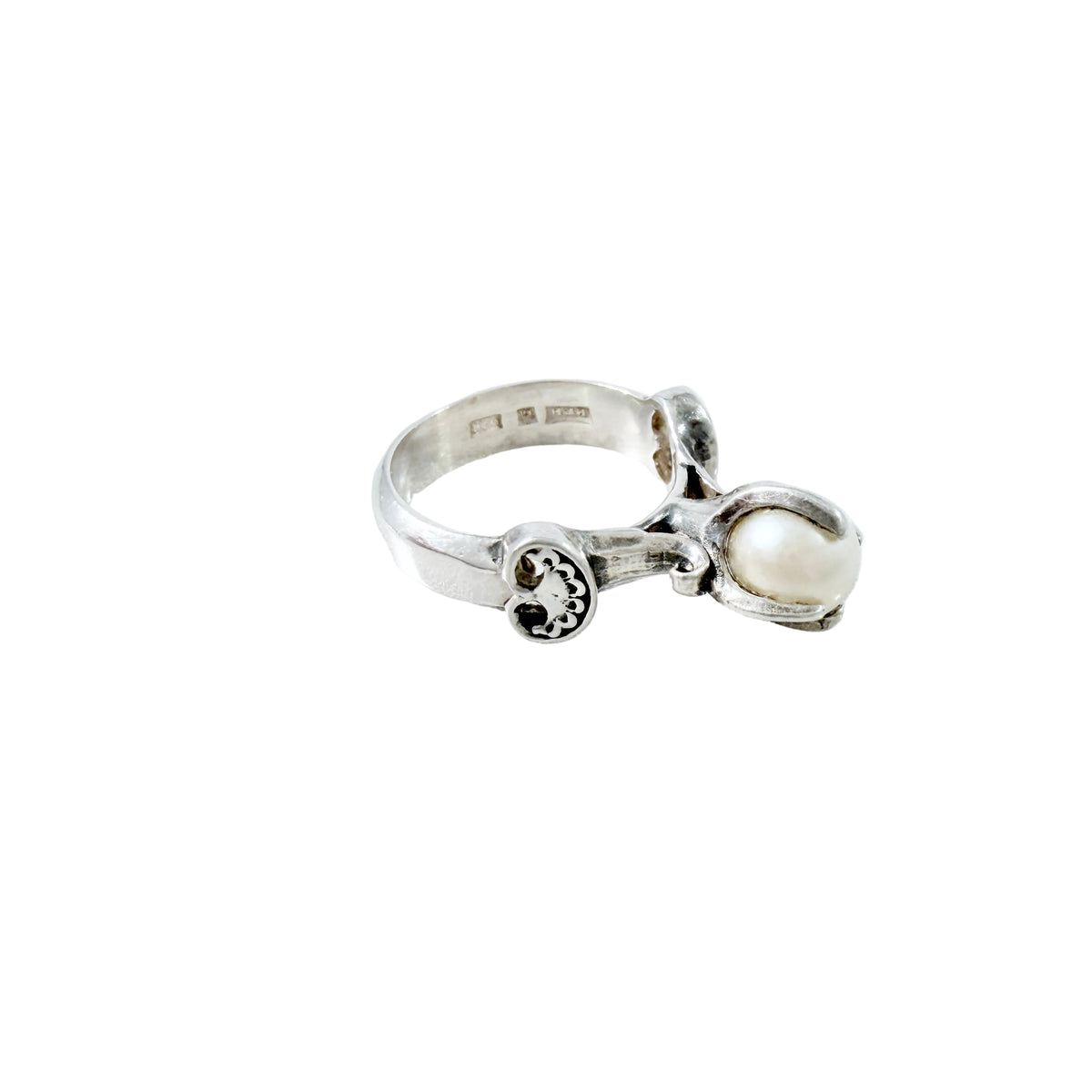 Bengt Hallberg, Sweden. Vintage Viking Copy Sterling Silver Pearl Ring