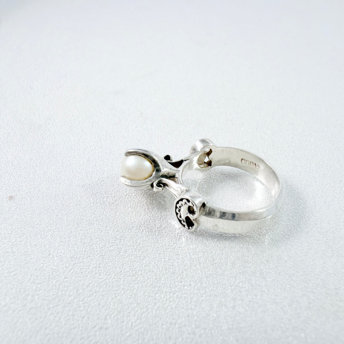 Bengt Hallberg, Sweden. Vintage Viking Copy Sterling Silver Pearl Ring