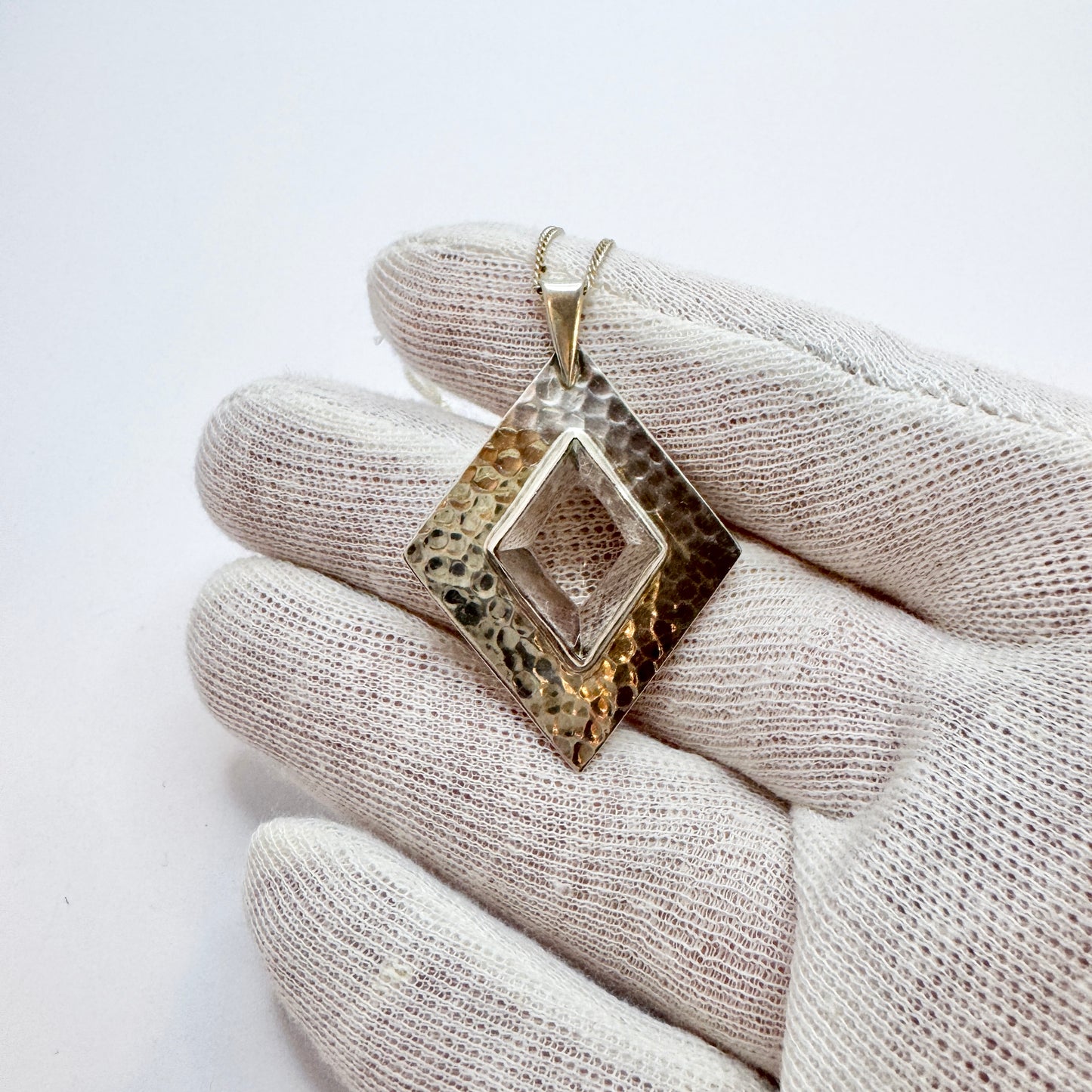 Victor Janson, Sweden 1968. Vintage Sterling Silver Rock Crystal Pendant Necklace.