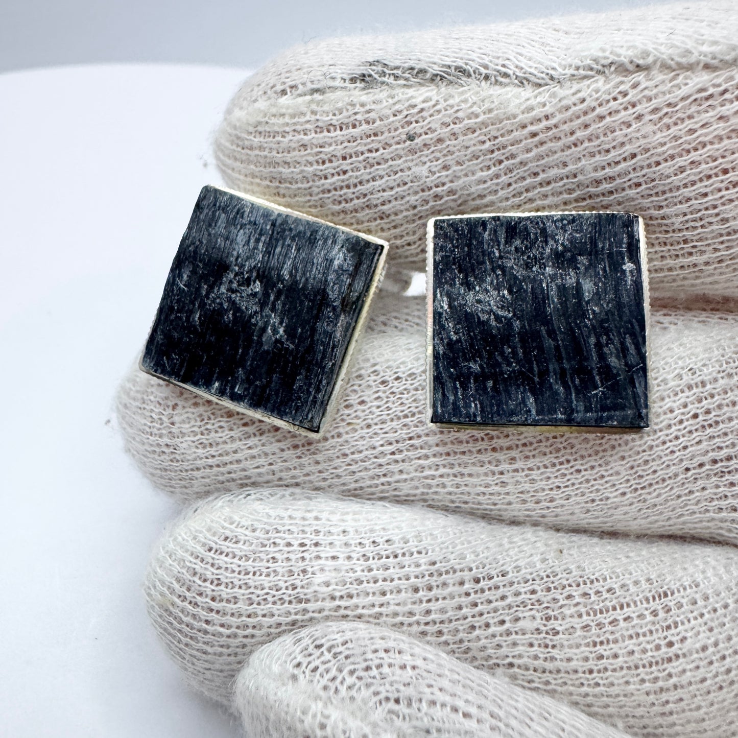 Martti Viikinniemi, Finland 1968. Vintage Solid Silver Obsidian Cufflinks.