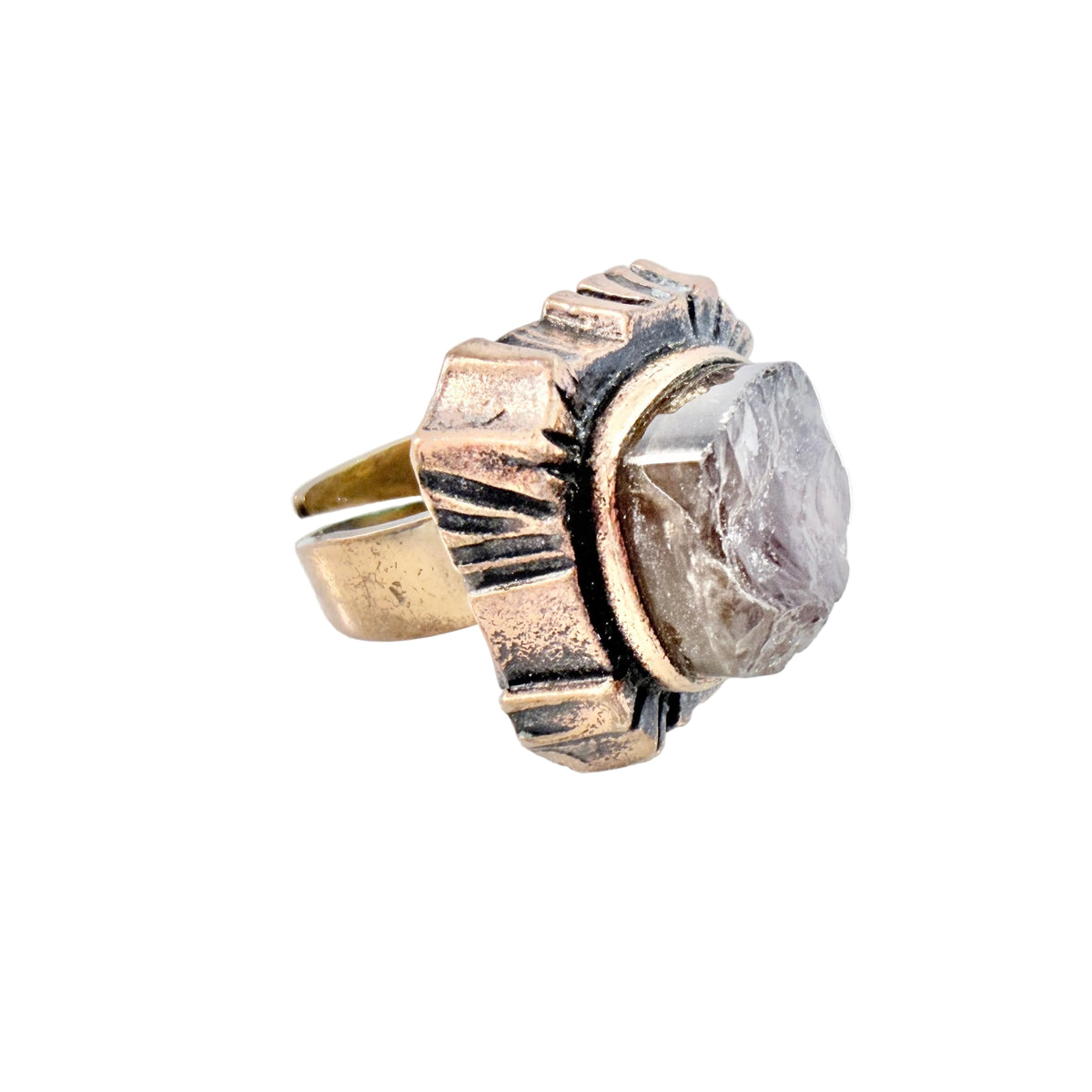 Pentti Sarpaneva, Finland 1970s. Vintage Brutalist Bronze Raw Quartz Ring.