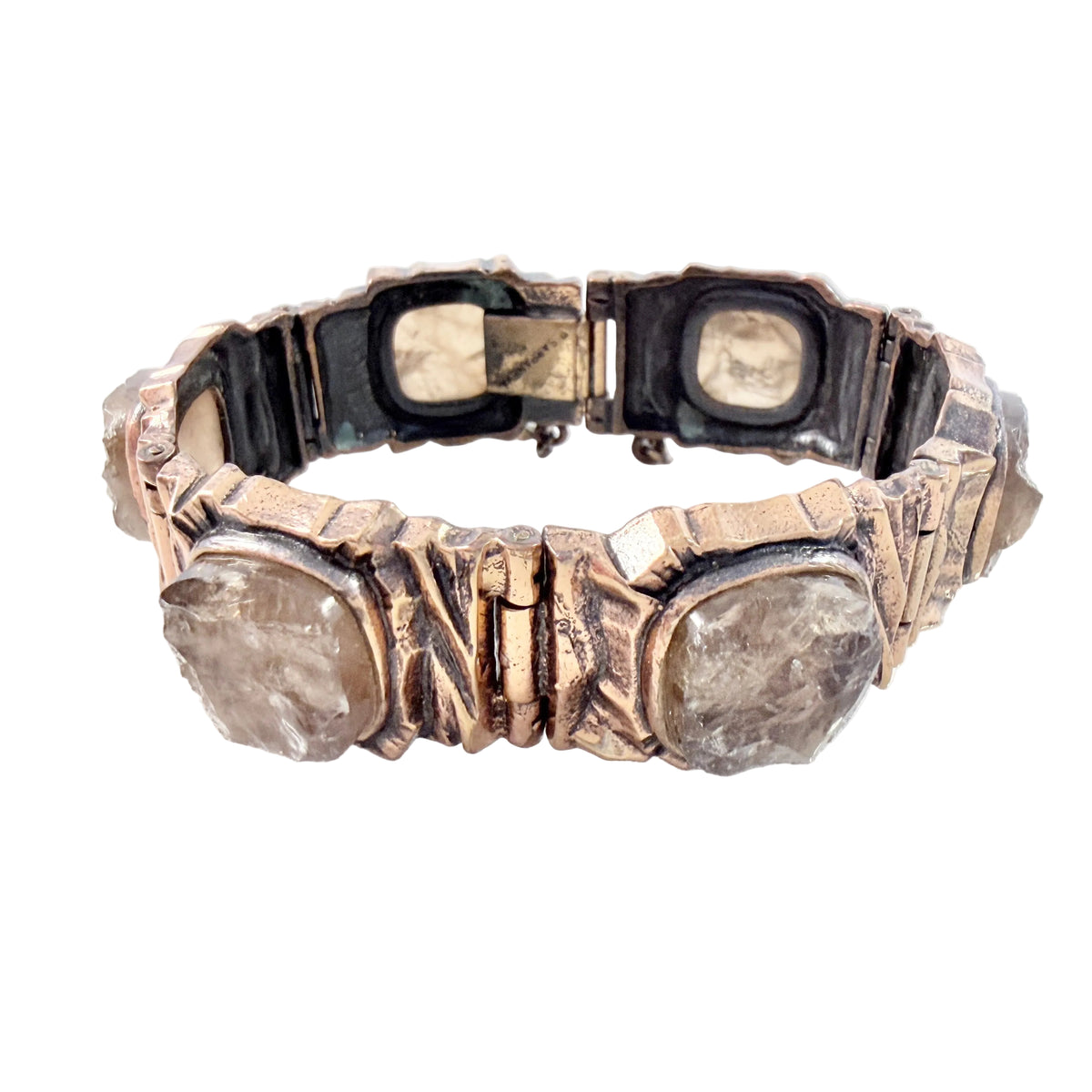 Pentti Sarpaneva, Finland 1970s. Vintage Brutalist Bronze Raw Quartz Bracelet.