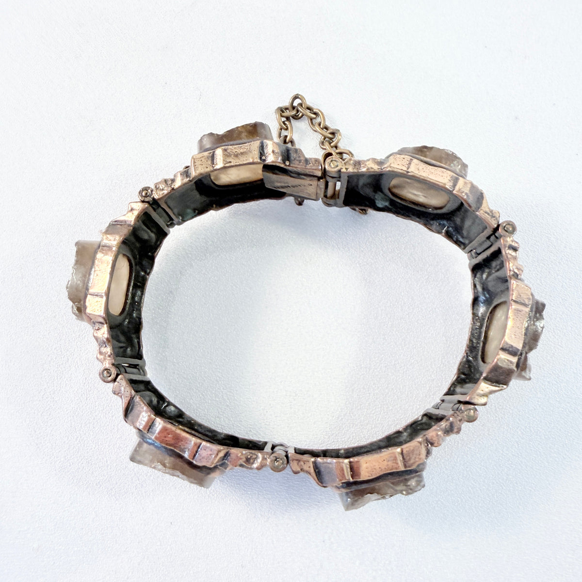 Pentti Sarpaneva, Finland 1970s. Vintage Brutalist Bronze Raw Quartz Bracelet.