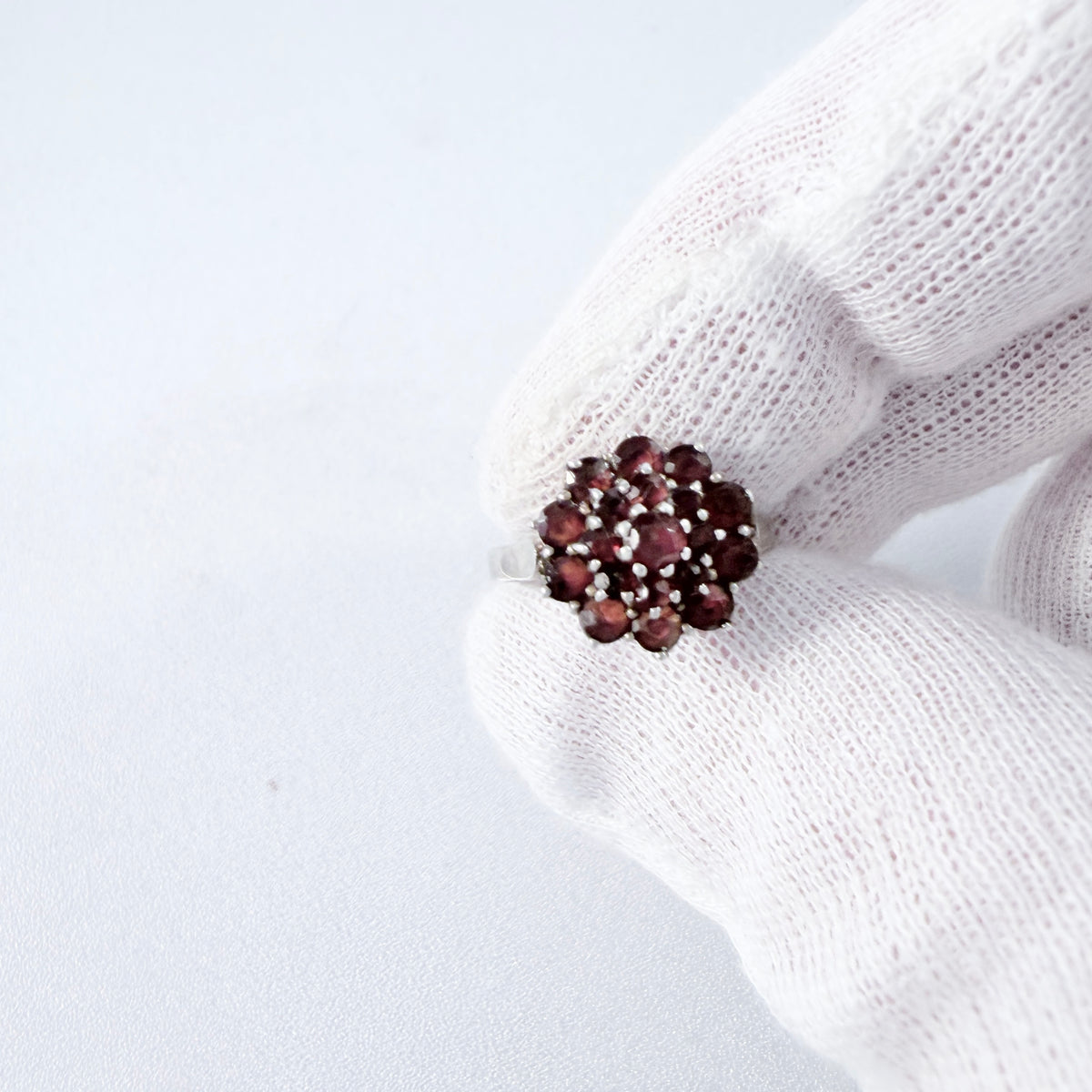 Vintage Solid Silver Garnet Cluster Ring.