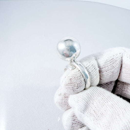 Mexico. Vintage Sterling Silver Ball Adjustable Size Ring.