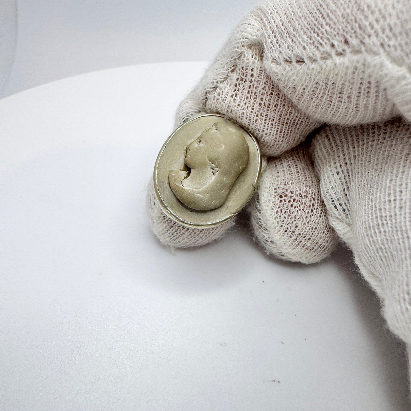 Antique Lava Cameo set in a Silver Ring from Sweden 1943.