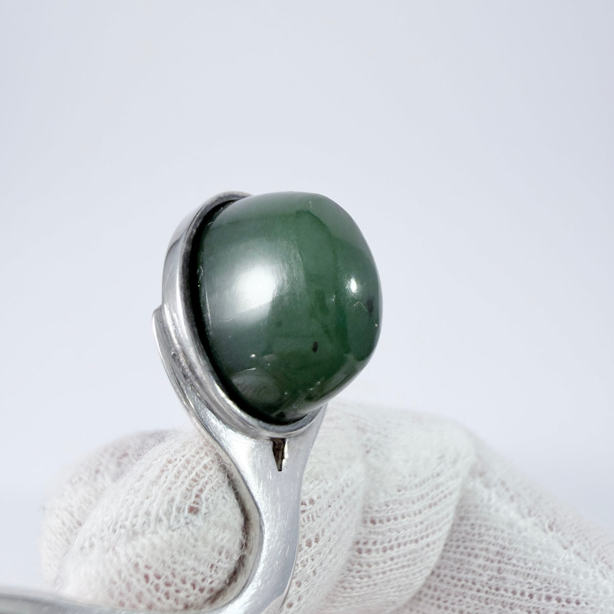 W. & S. Sørensen, Denmark c 1960s. Bold Vintage Sterling Silver Nephrite / Jade Snake Arm-band Bracelet.