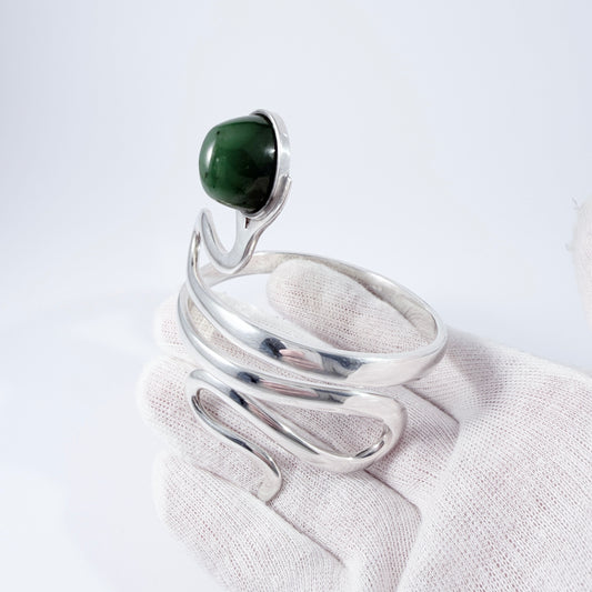 W. & S. Sørensen, Denmark c 1960s. Bold Vintage Sterling Silver Nephrite / Jade Snake Arm-band Bracelet.