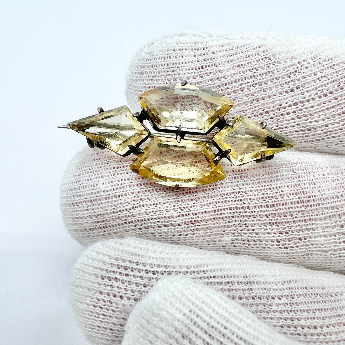 Sweden 1920-30s Vintage Art Deco Solid Silver Citrine Brooch.