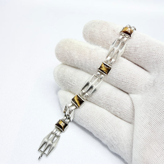 Kordes Lichtenfels, Germany ca 1970. Vintage Solid Silver Tiger's Eye Bracelet.