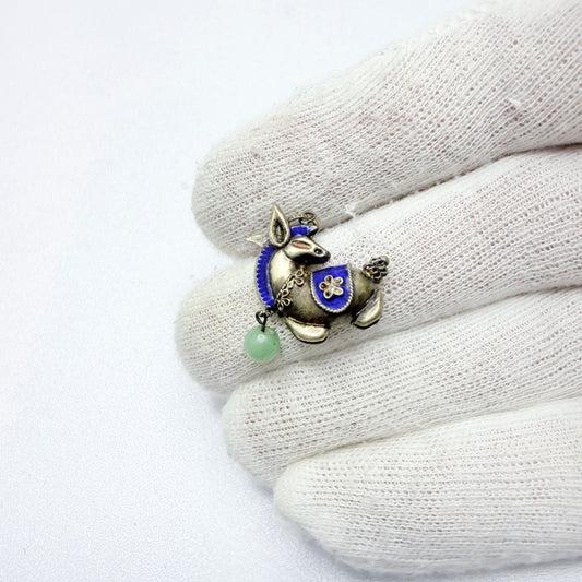 Vintage Gilt Enamelled Silver Jade Horse Charm / Pendant. Prob. China.