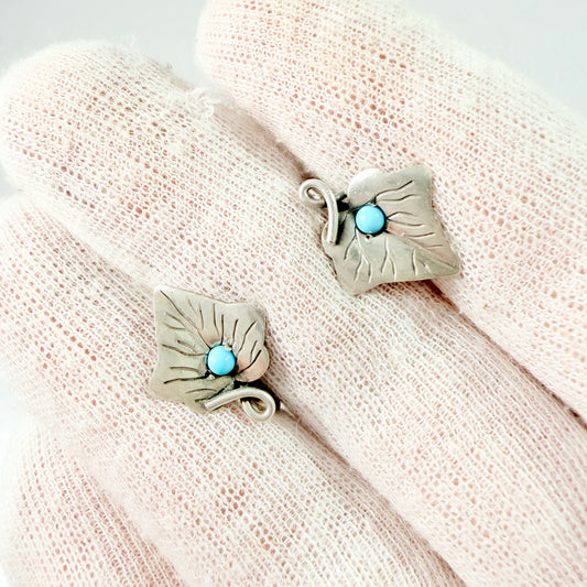 Arvo Saarela, Sweden 1952. Vintage Solid Silver Turquoise Earrings.