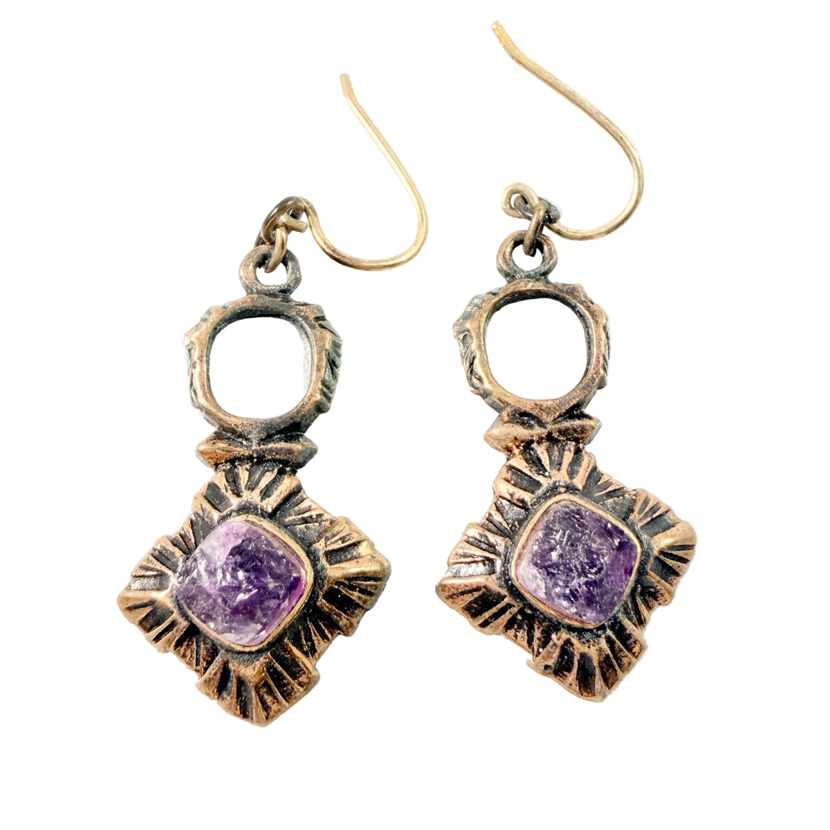 Pentti Sarpaneva, Finland 1970s. Vintage Bronze Raw Amethyst Earrings.