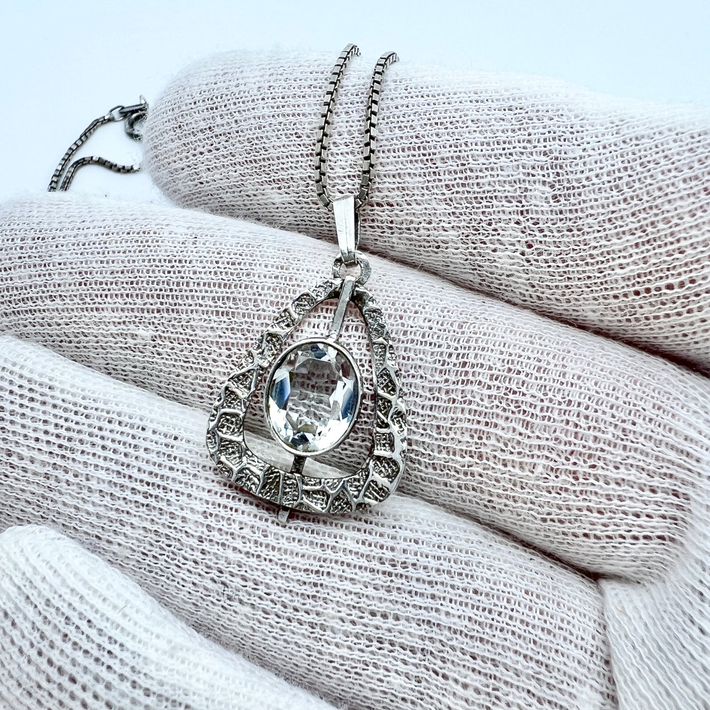 Kollmar & Jourdan, Germany c 1960s. Solid Silver Quartz Pendant Necklace.