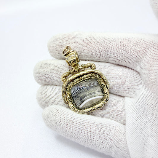 Antique French Gilt Bronze Gilt Ormolu Agate Wax Seal Fob Pendant.