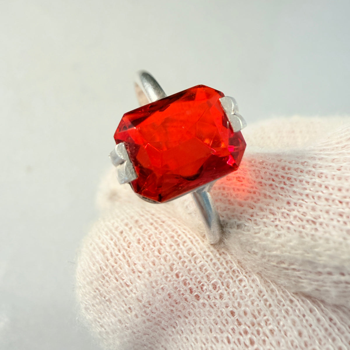 Svedboms, Sweden 1951. Vintage Solid Silver Intense Red Synthetic Spinel Ring