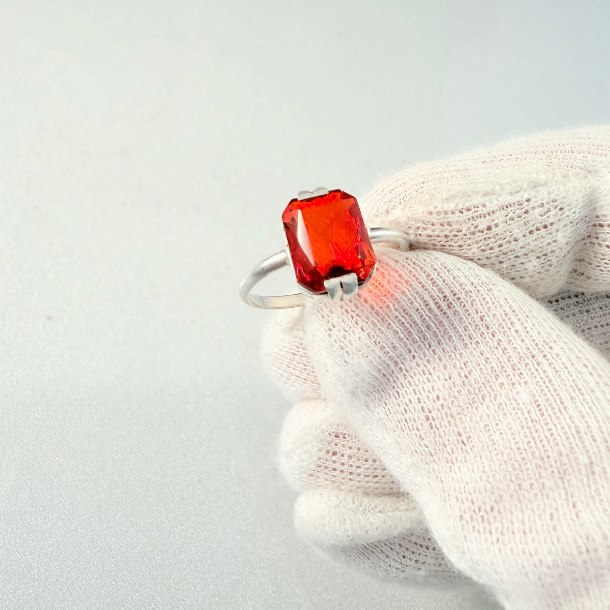 Svedboms, Sweden 1951. Vintage Solid Silver Intense Red Synthetic Spinel Ring
