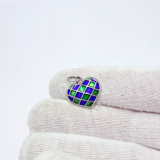 David-Andersen, Norway. Vintage Sterling Silver Enamel Heart Pendant.