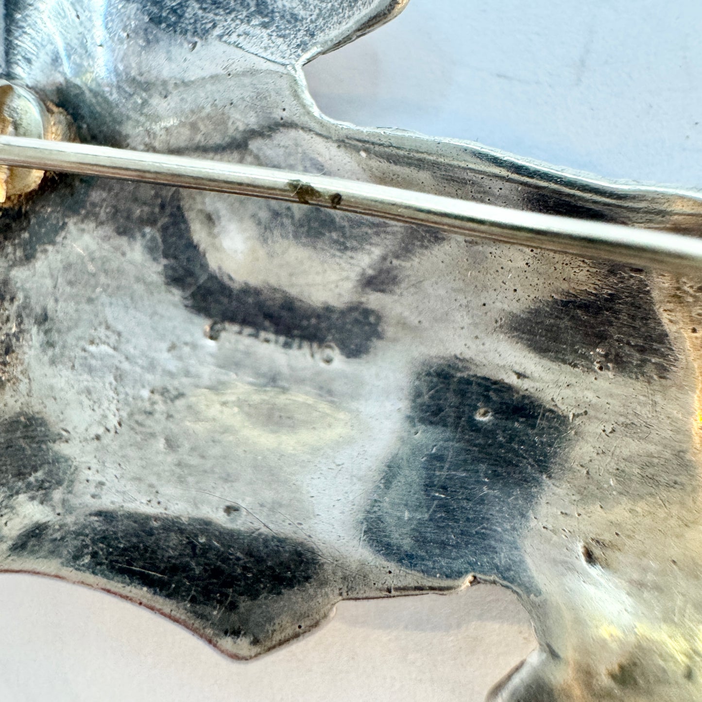 Vintage Aries Zodiac Sterling Silver Green Crystal Brooch. Prob. the USA