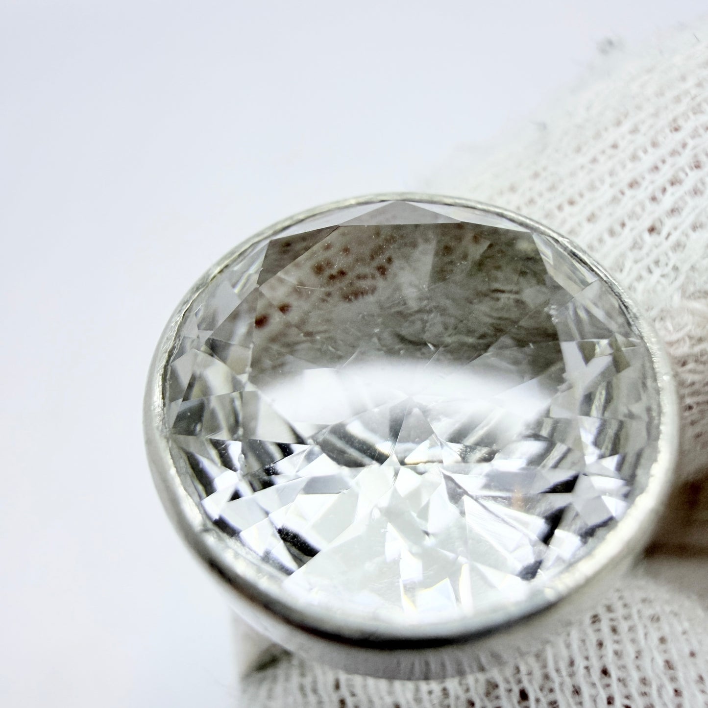 Cecilia Johansson, Sweden 1964. Vintage Modernist Sterling Silver Rock Crystal Ring. Signed.