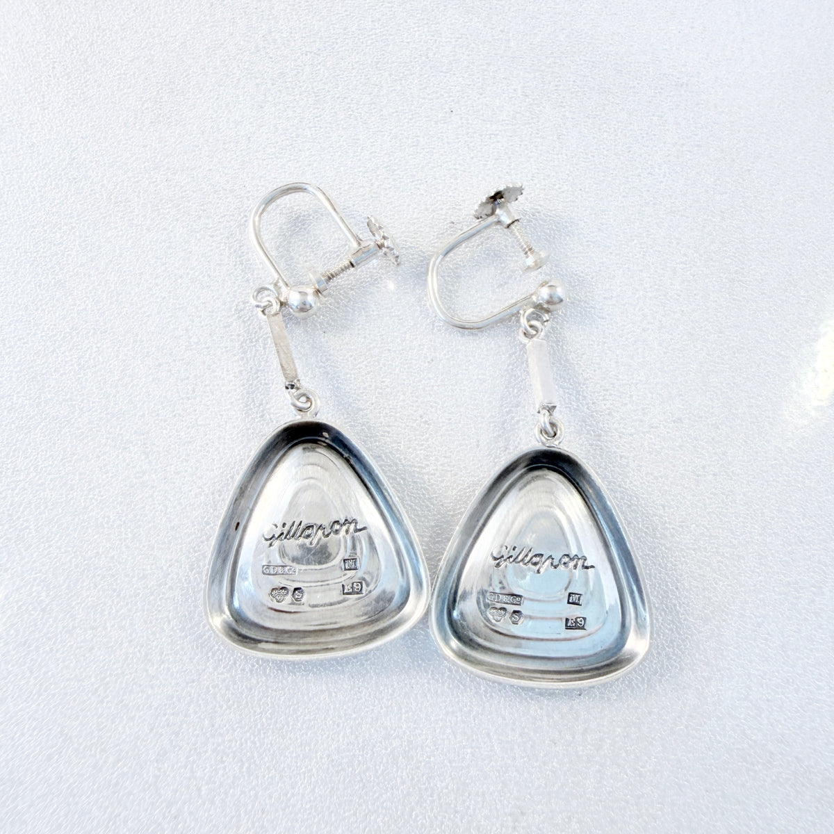 Gillgren for G Dahlgren, Sweden 1955. Vintage Solid Silver Chrysoprase Earrings. Signed.