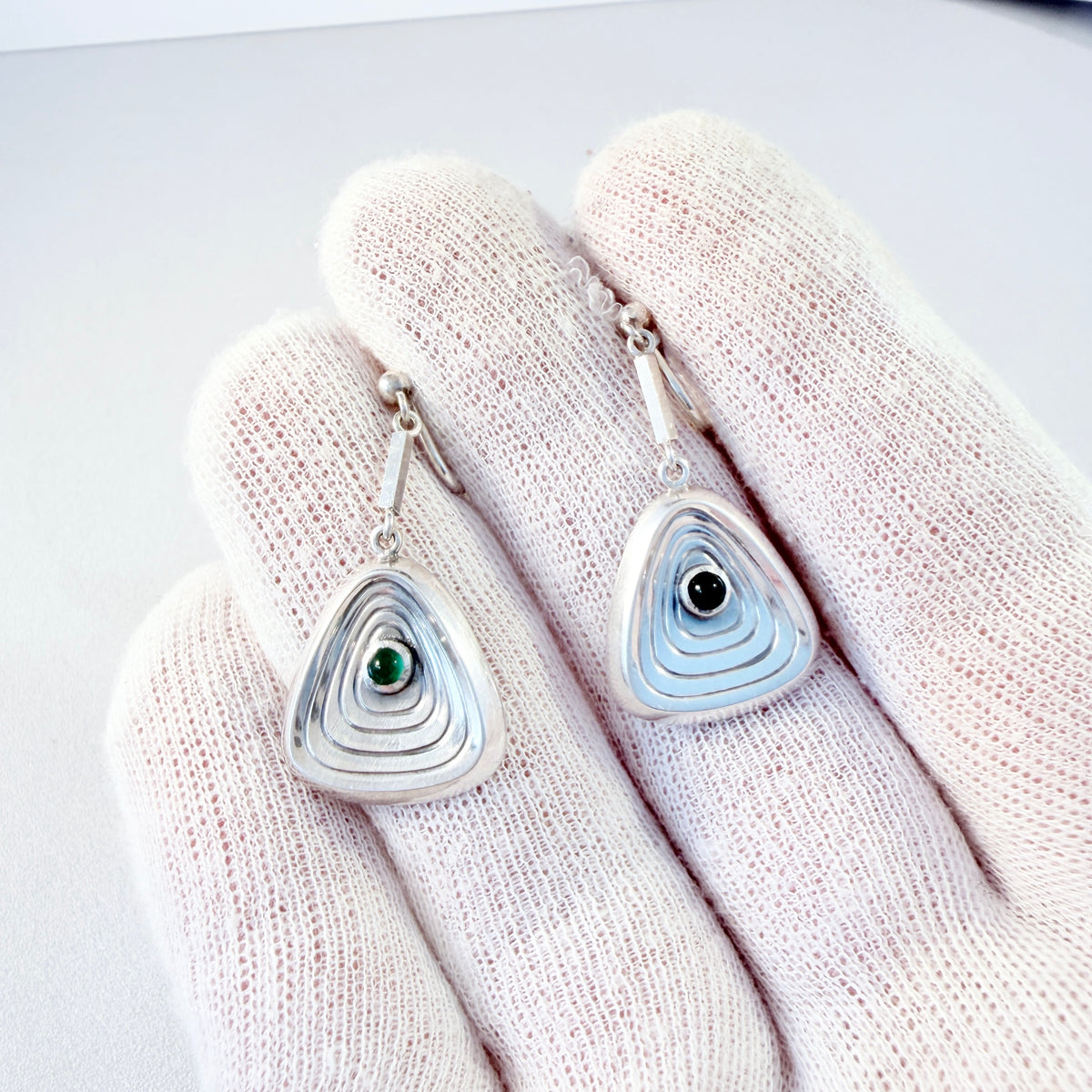 Gillgren for G Dahlgren, Sweden 1955. Vintage Solid Silver Chrysoprase Earrings. Signed.