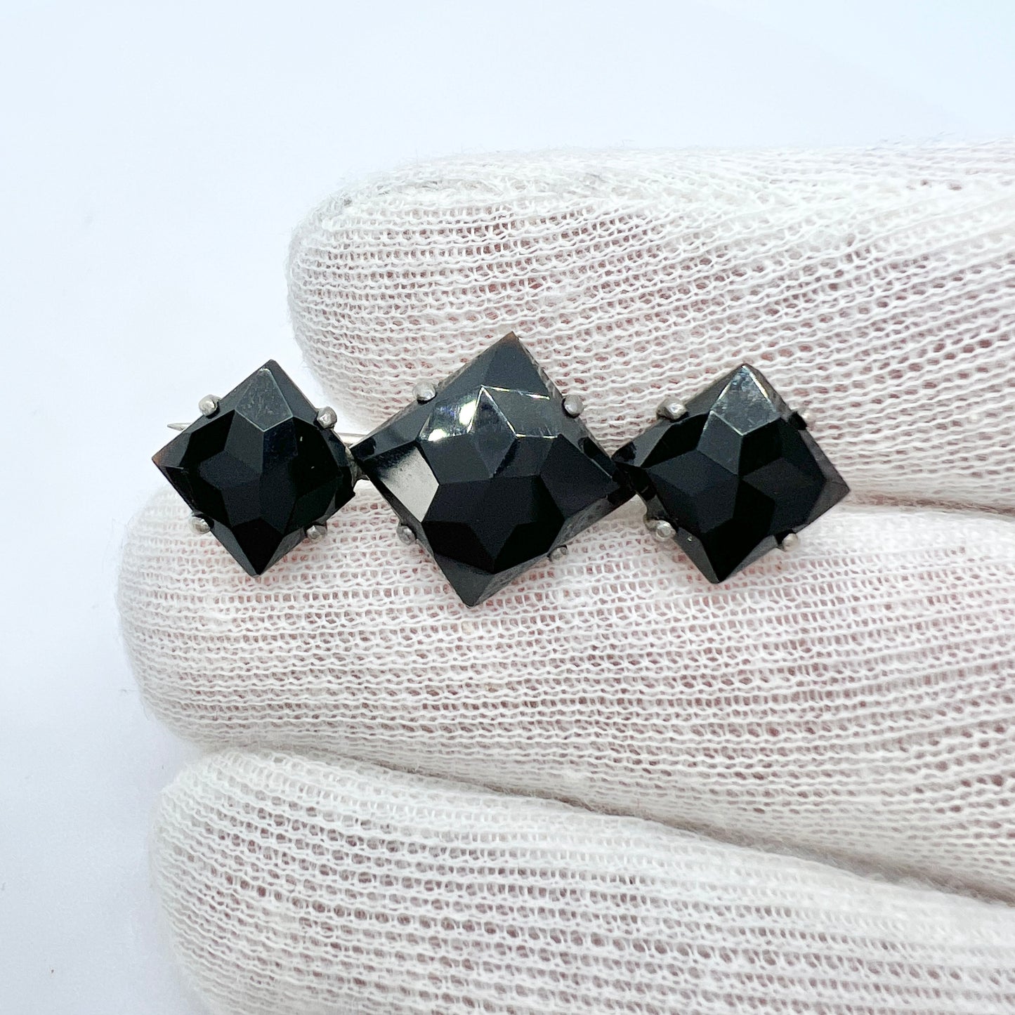 Hedblom, Sweden year 1904, Antique Solid Silver French Jet Mourning Brooch.