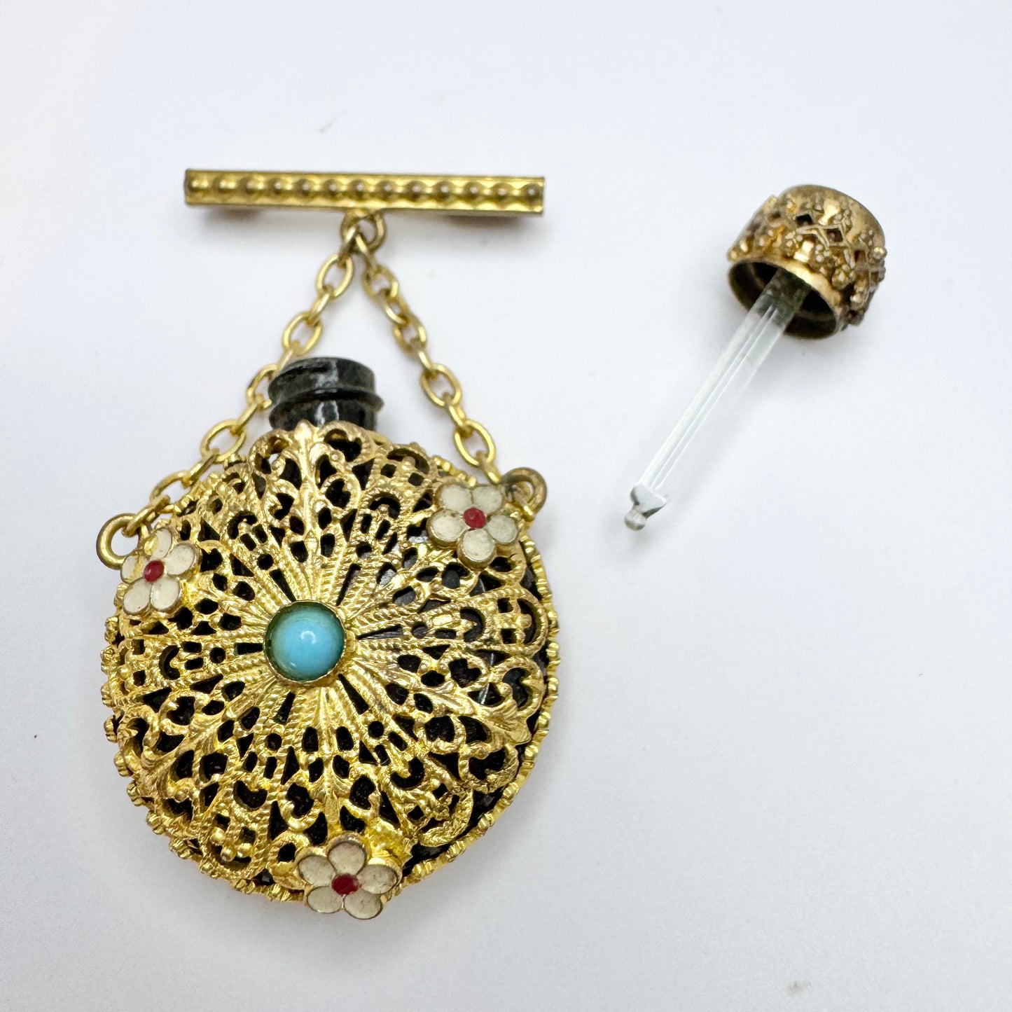 Vintage Costume Jewelry Perfume Bottle Brooch.