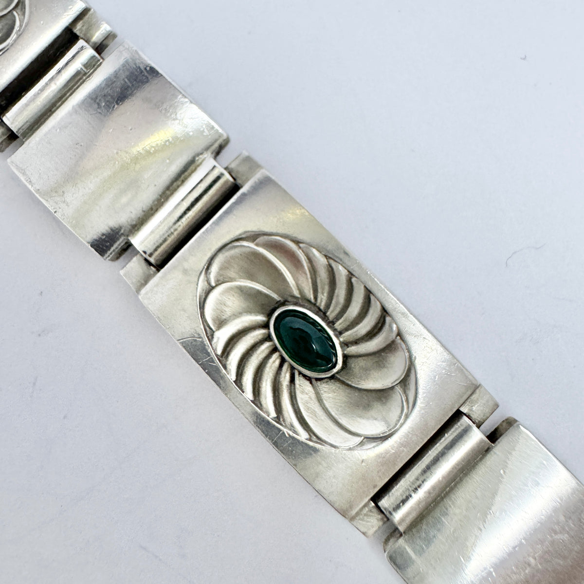 Georg Jensen, Denmark ca 1950s. Vintage Silver Chrysoprase Bracelet. 56A by Henry Pilstrup