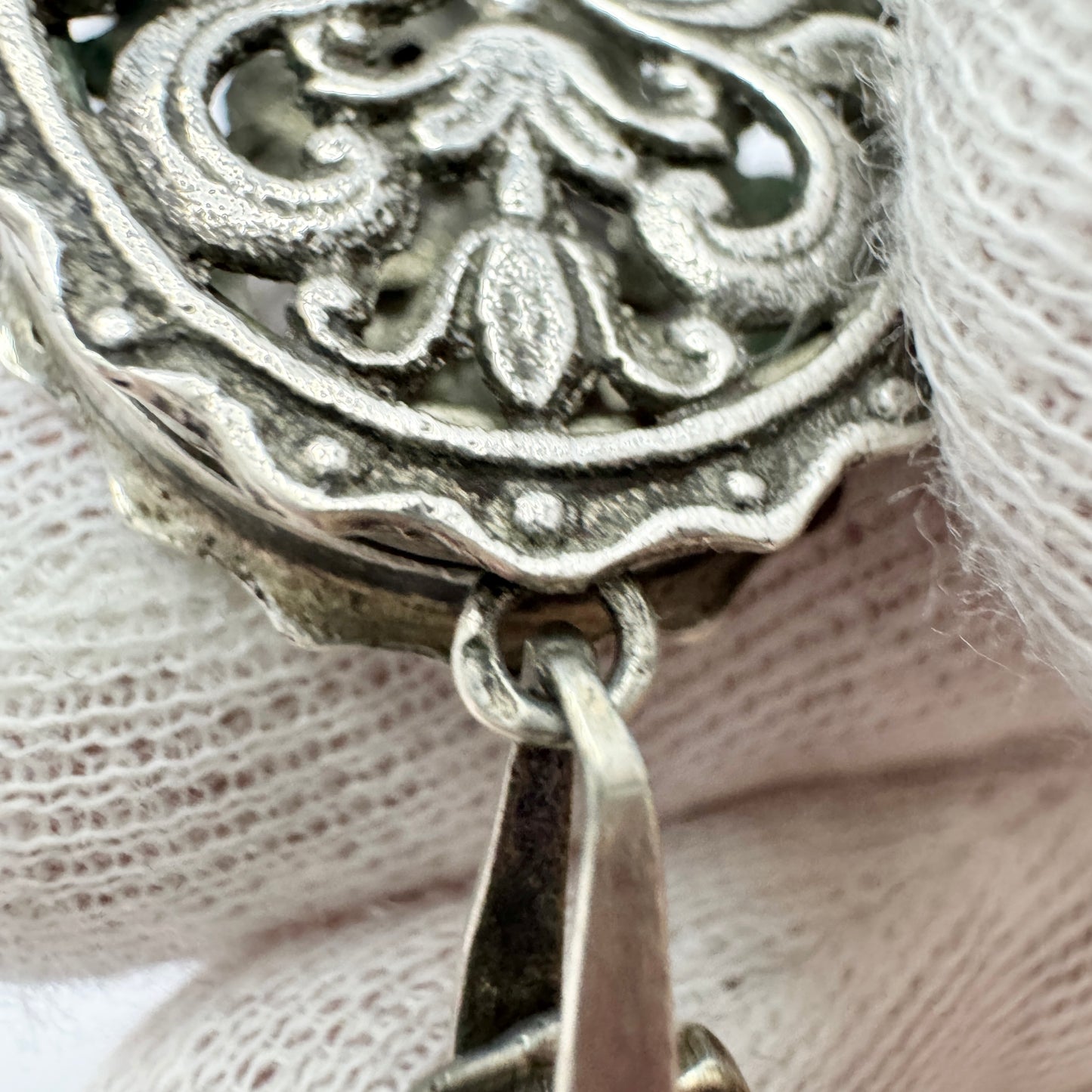 Antique Edwardian Solid Silver Coral Locket Pendant Necklace. Prob. France.