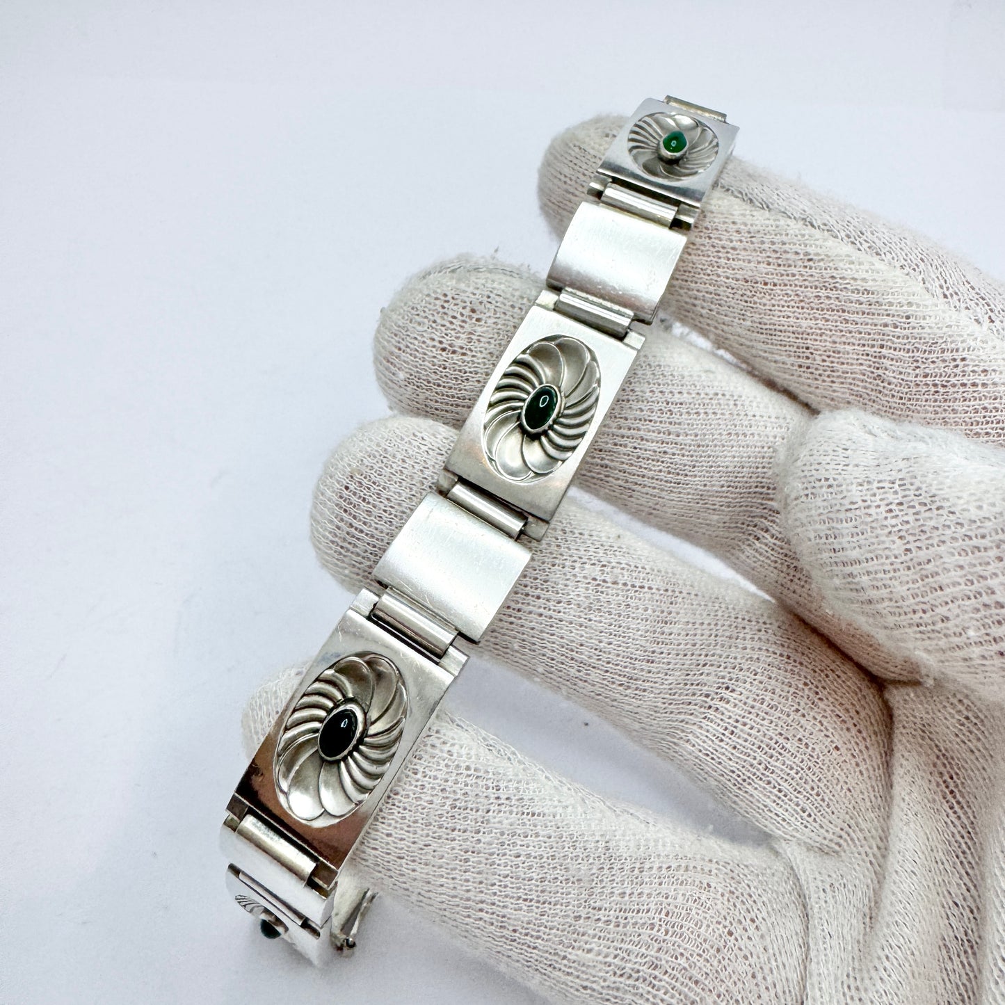 Georg Jensen, Denmark ca 1950s. Vintage Silver Chrysoprase Bracelet. 56A by Henry Pilstrup