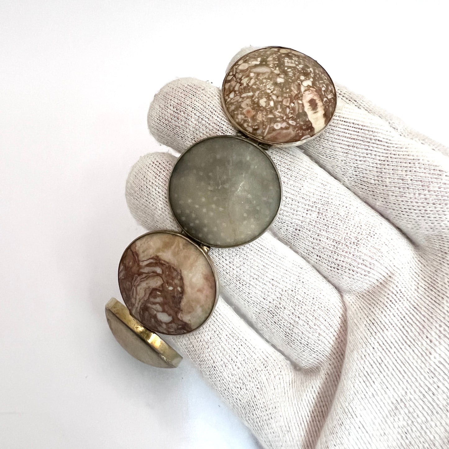 Carl A Hammarberg、スウェーデン、ヴィスビー、1873 年。アンティーク シルバー ライムストーン マーブル ブレスレット。