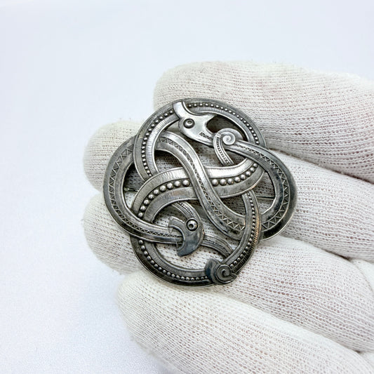 Clement Berg, Norway ca 1900. Antique Solid Silver Dragestil Brooch.