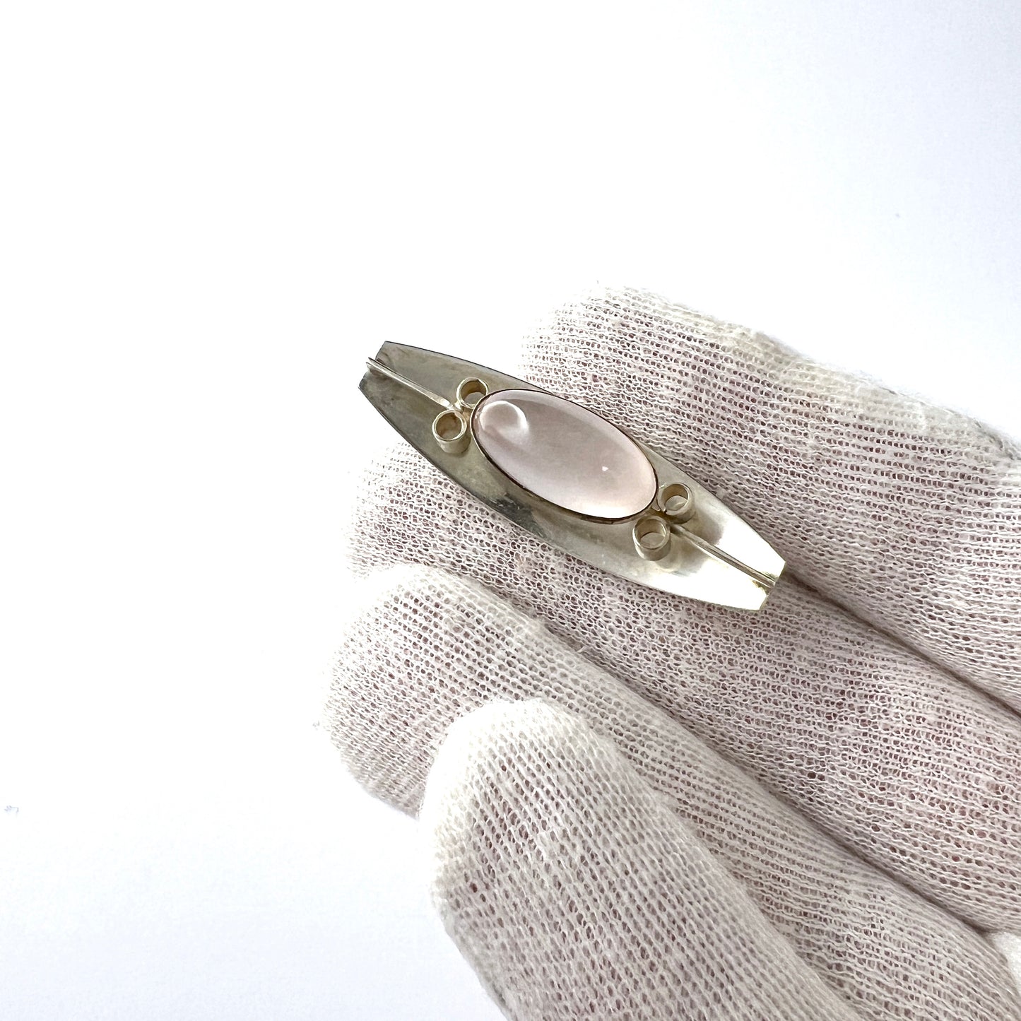 Salovaara, Finland 1961. Vintage Solid Silver Rose Quartz Brooch Pin