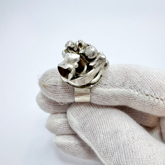 Nehl Faith-Ell, Sweden. Chunky Vintage Brutalist Sterling Silver Ring.