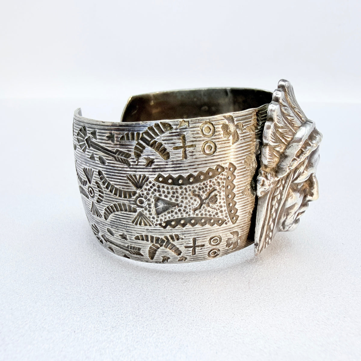 Vintage Indian Chief Silver-plated Cuff Bracelet.